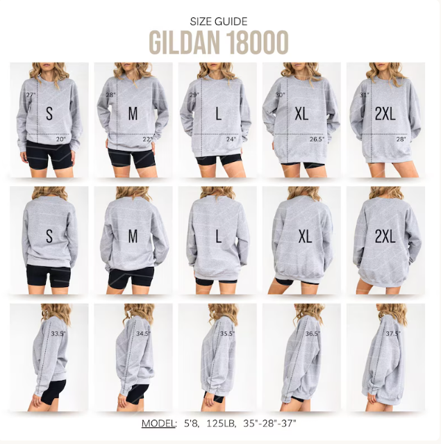 Gildan 18000 size guide for crew-neck sweatshirt